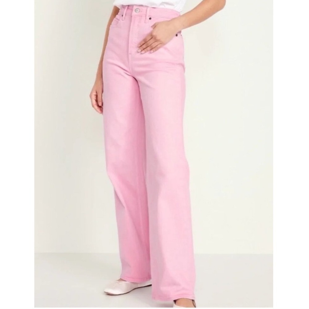 Old Navy Cotton Pink Sky-Hi Wide Leg High Rise Jeans Women's Size 10